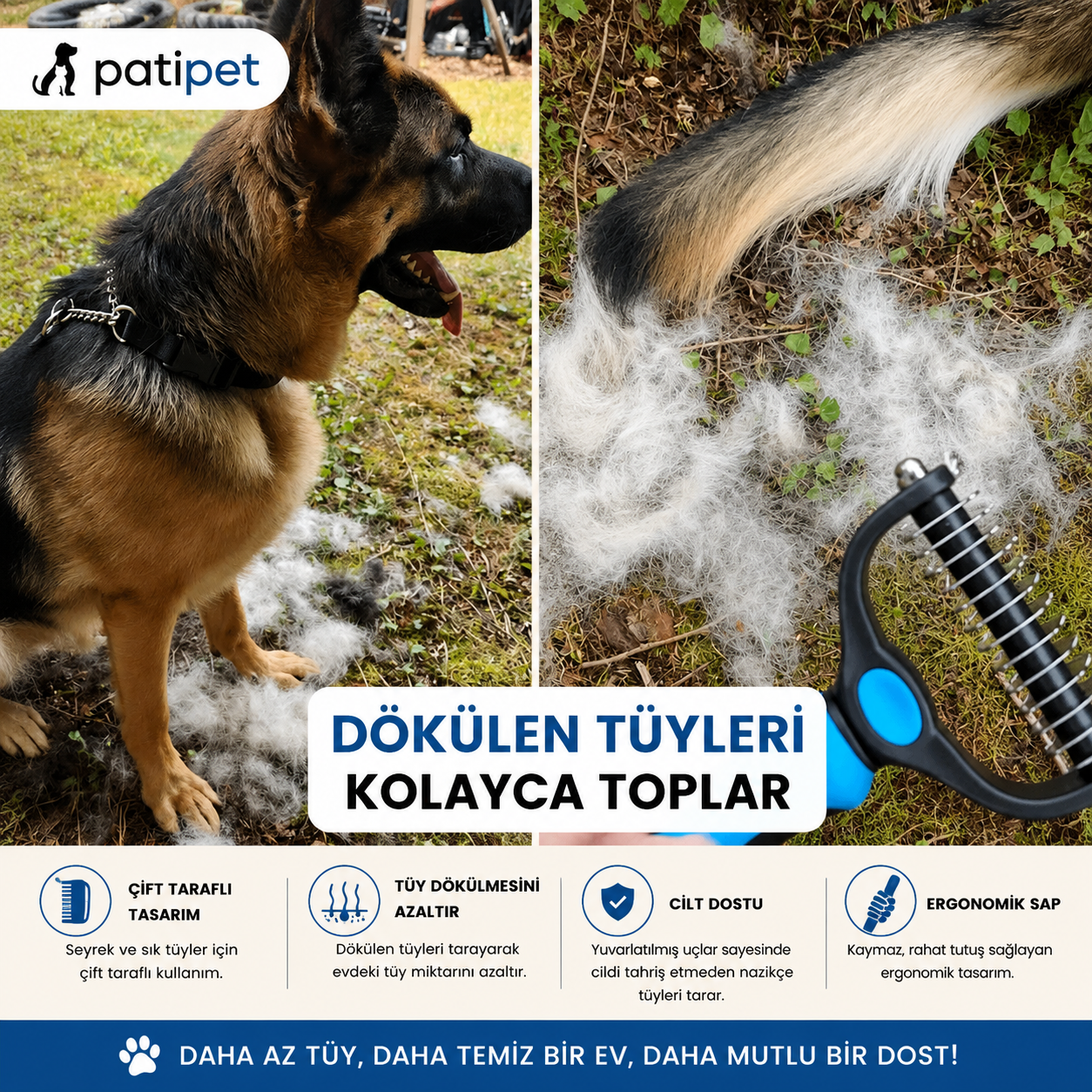 Patipet Çift Taraflı Tüy Toplayıcı Tarak
