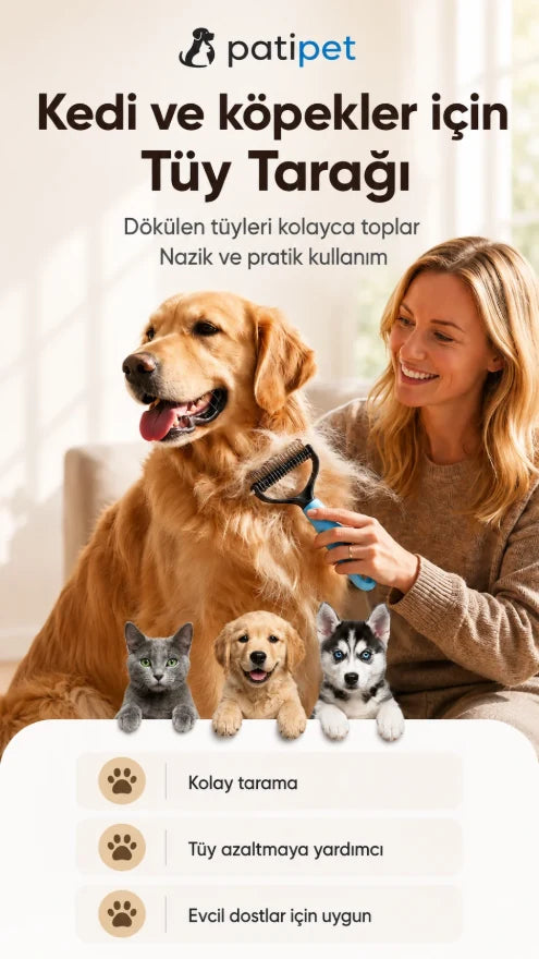 Patipet marka görseli: kedi ve köpeklerle birlikte tarağın kullanımı