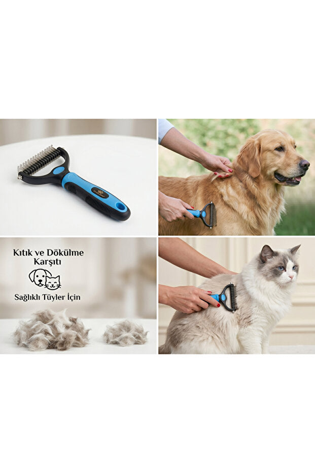Aynı çift taraflı tarak modelinin kedi ve köpeklerde kullanım kolajı